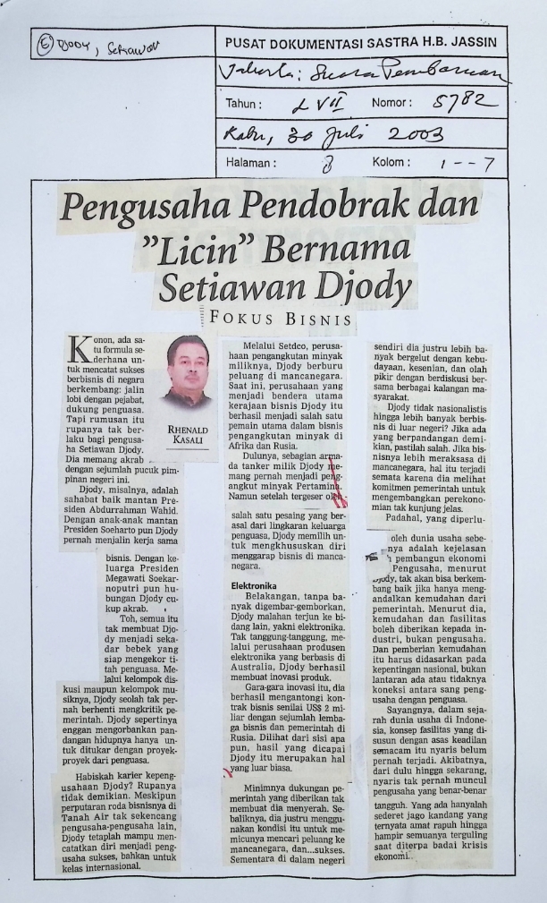 Pengusaha pendobrak dan "Licin" bernama Setiawan Djody