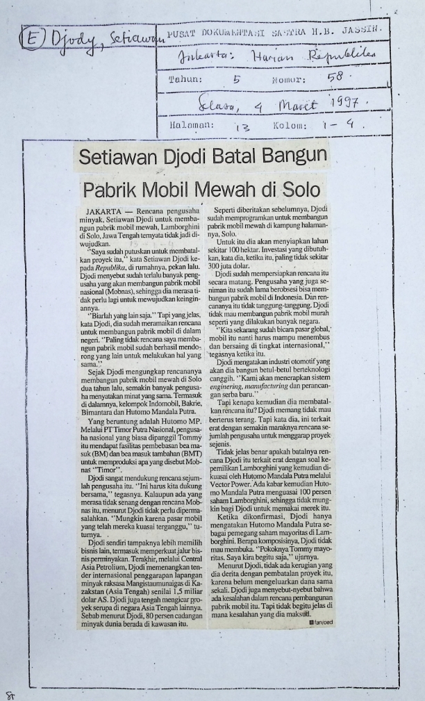 Setiawan Djodi batal bangun pabrik mobil mewah di Solo