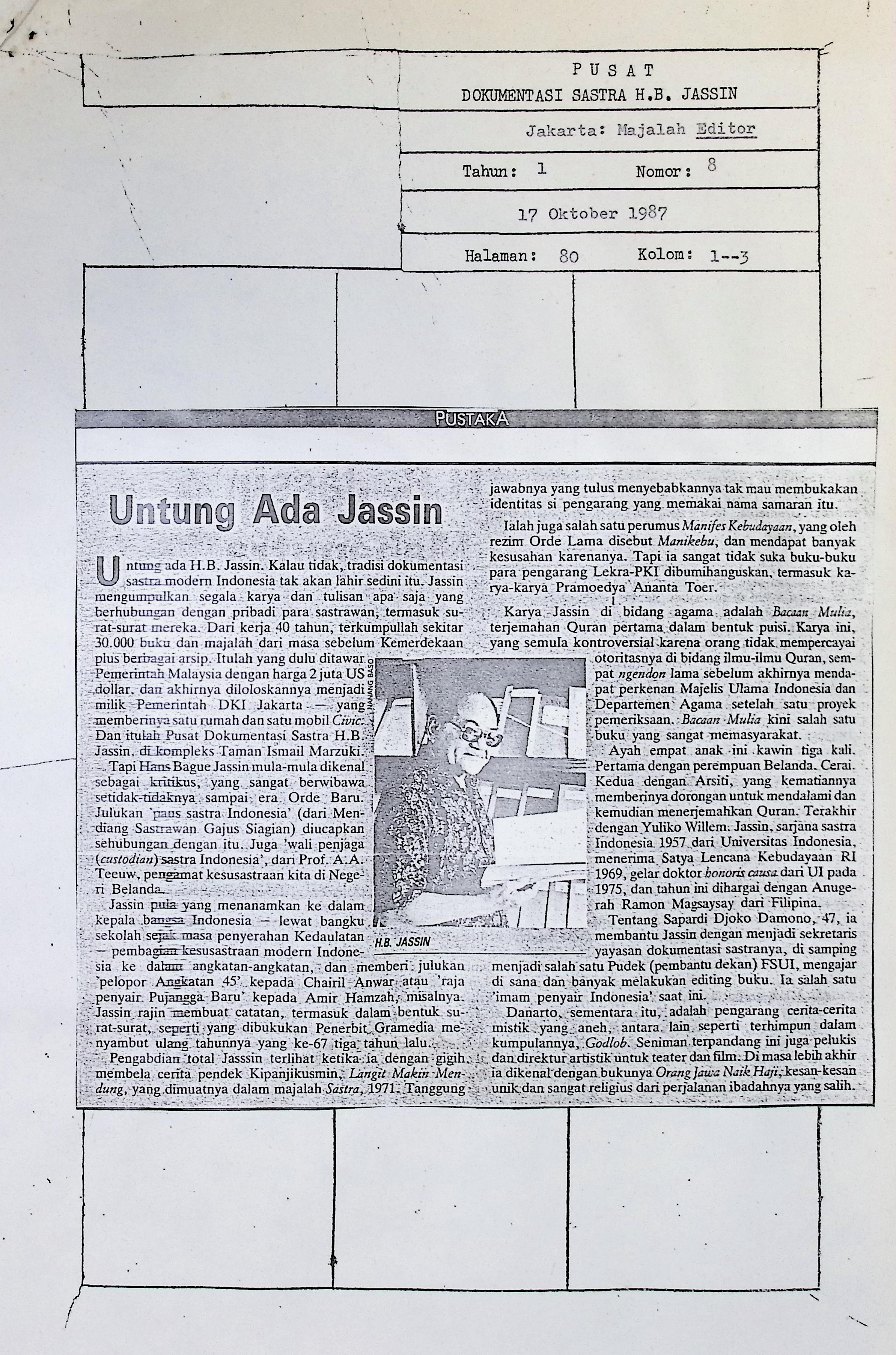 Untung ada Jassin