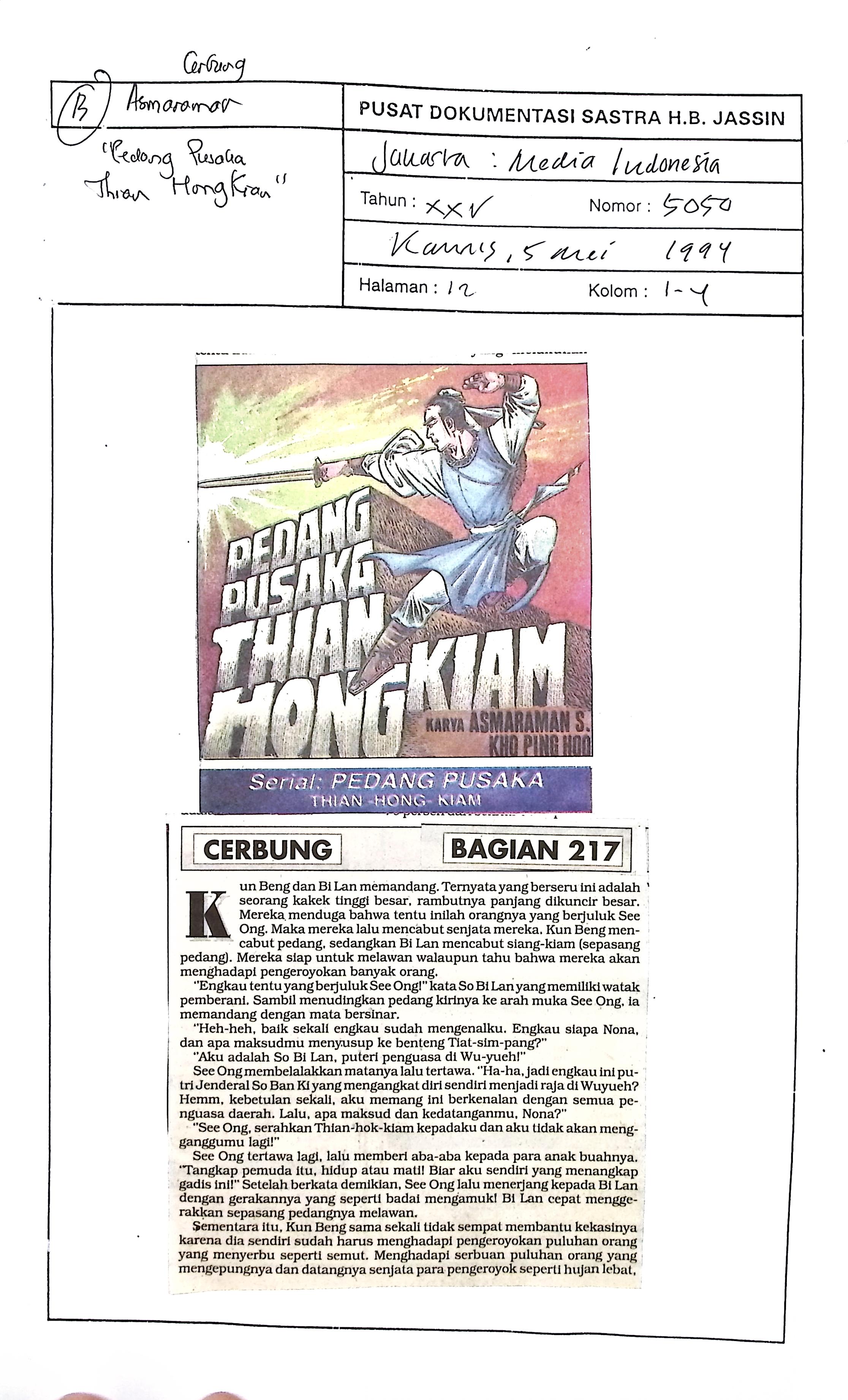 Cerbung pedang pusaka Thian Hong Kiam bagian 217