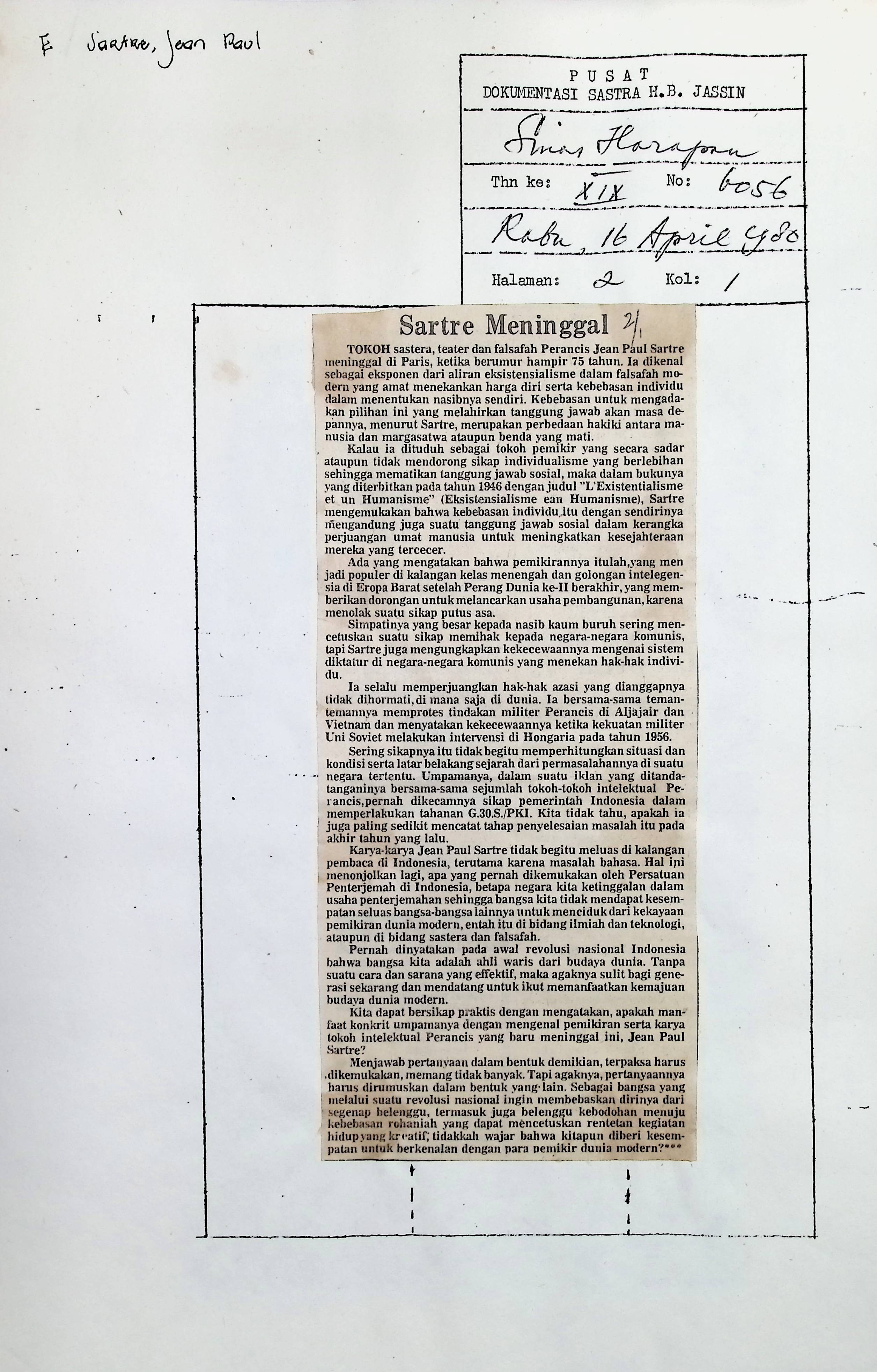 Sartre Meninggal