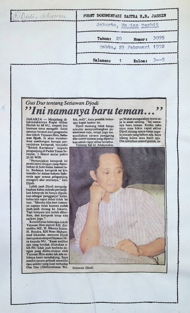 Gus Dur tentang Setiawan Djodi : "Ini namanya baru teman..."