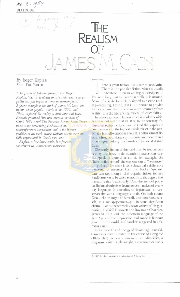 The realism of James M.Cain