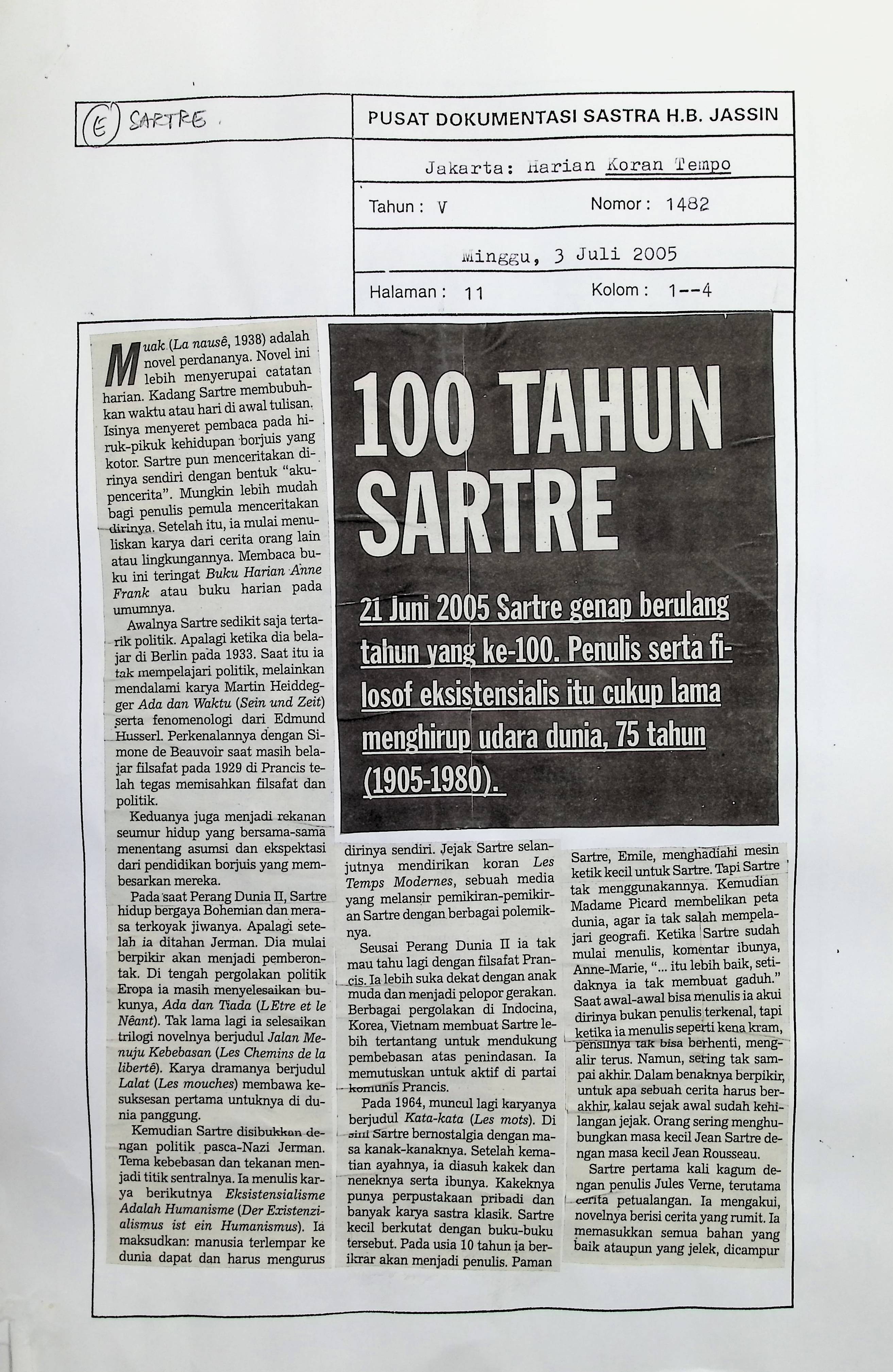 100 tahun Sartre