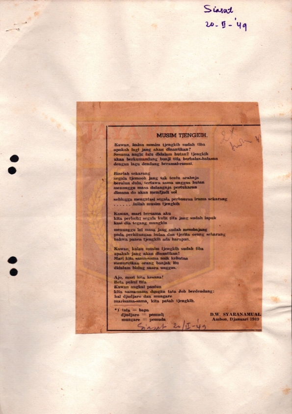 Kumpulan Sajak karya D.W. Sijaranamual