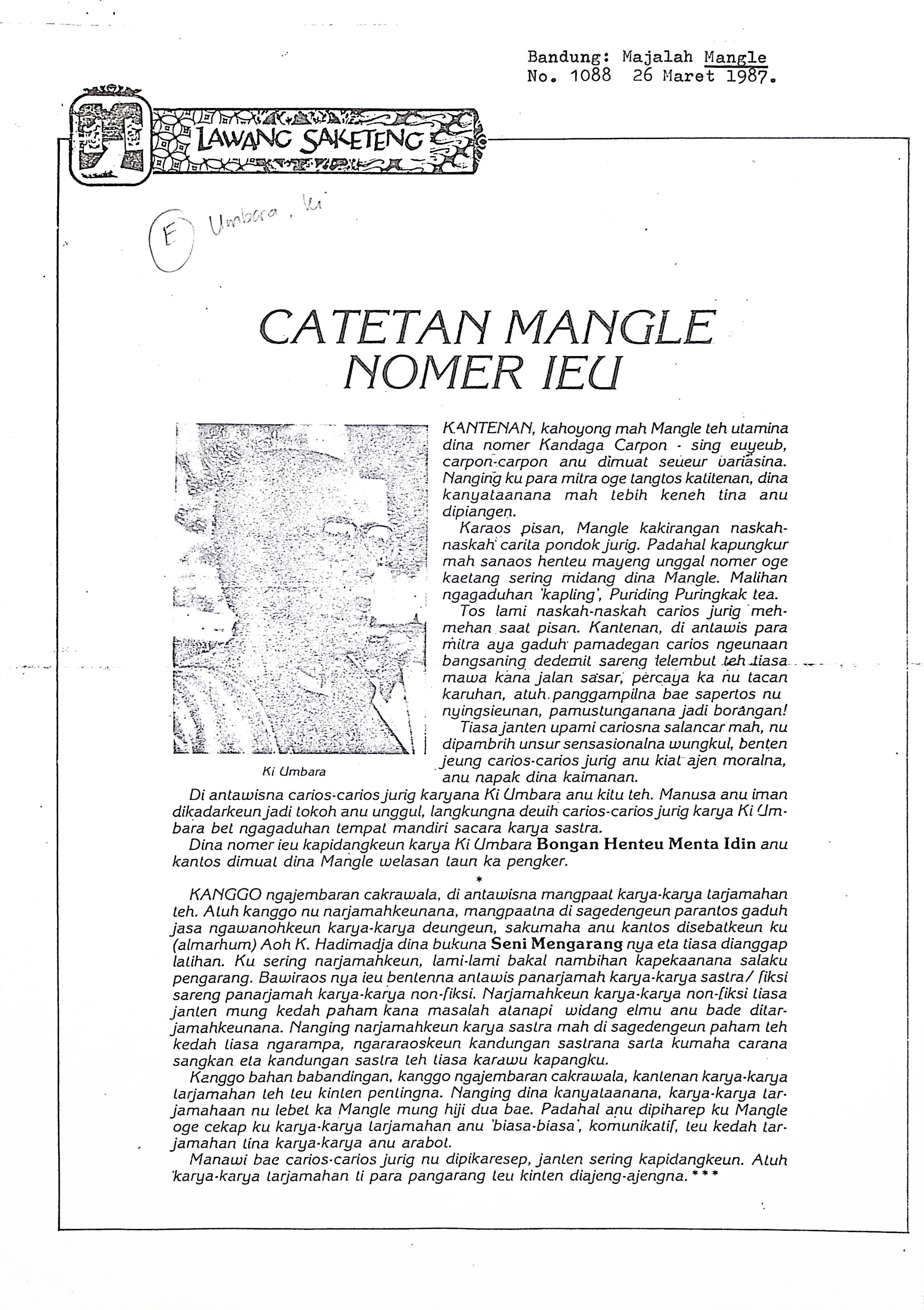 Catetan Mangle nomer ieu