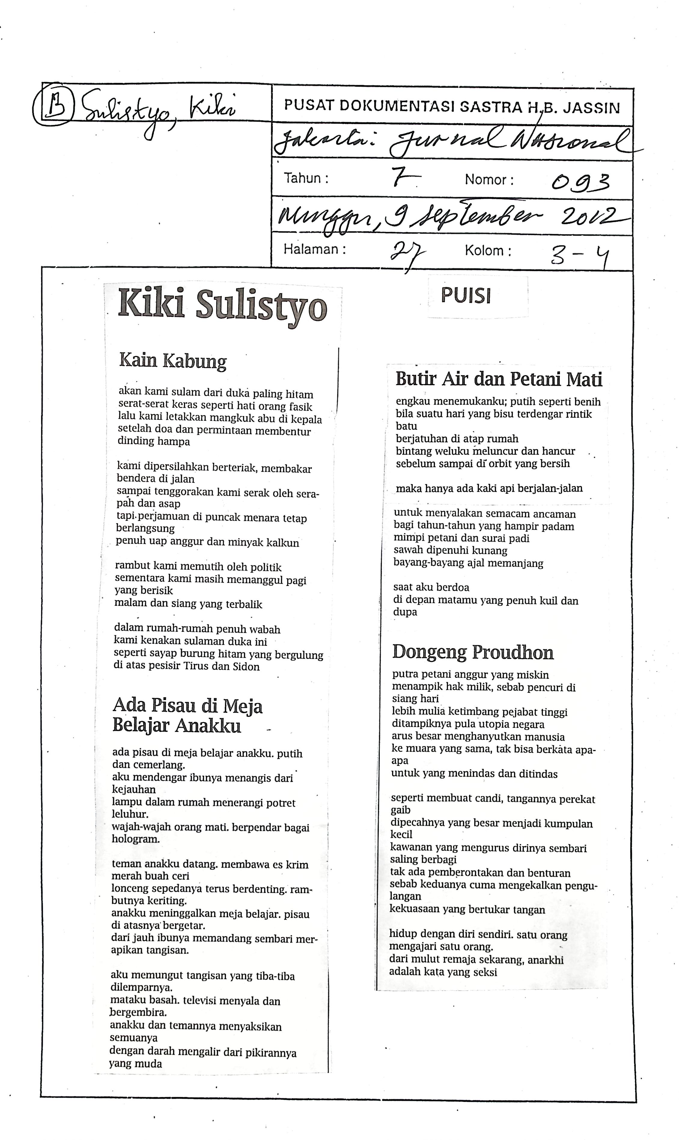 Puisi-puisi Kiki Sulistyo