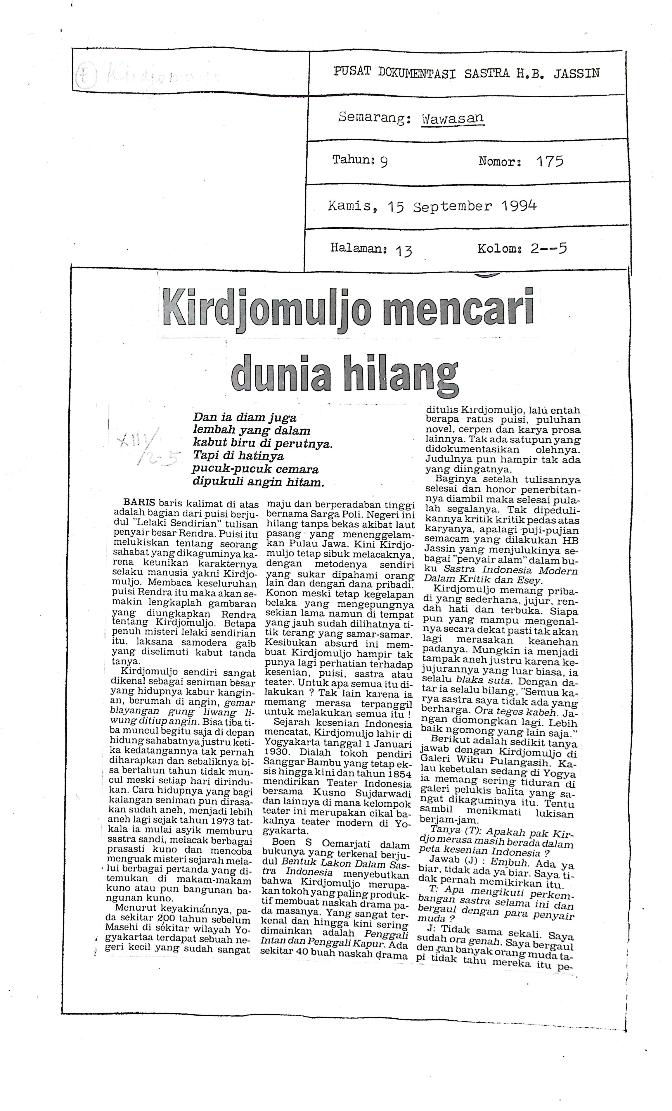 Kirdjomuljo mencari dunia hilang
