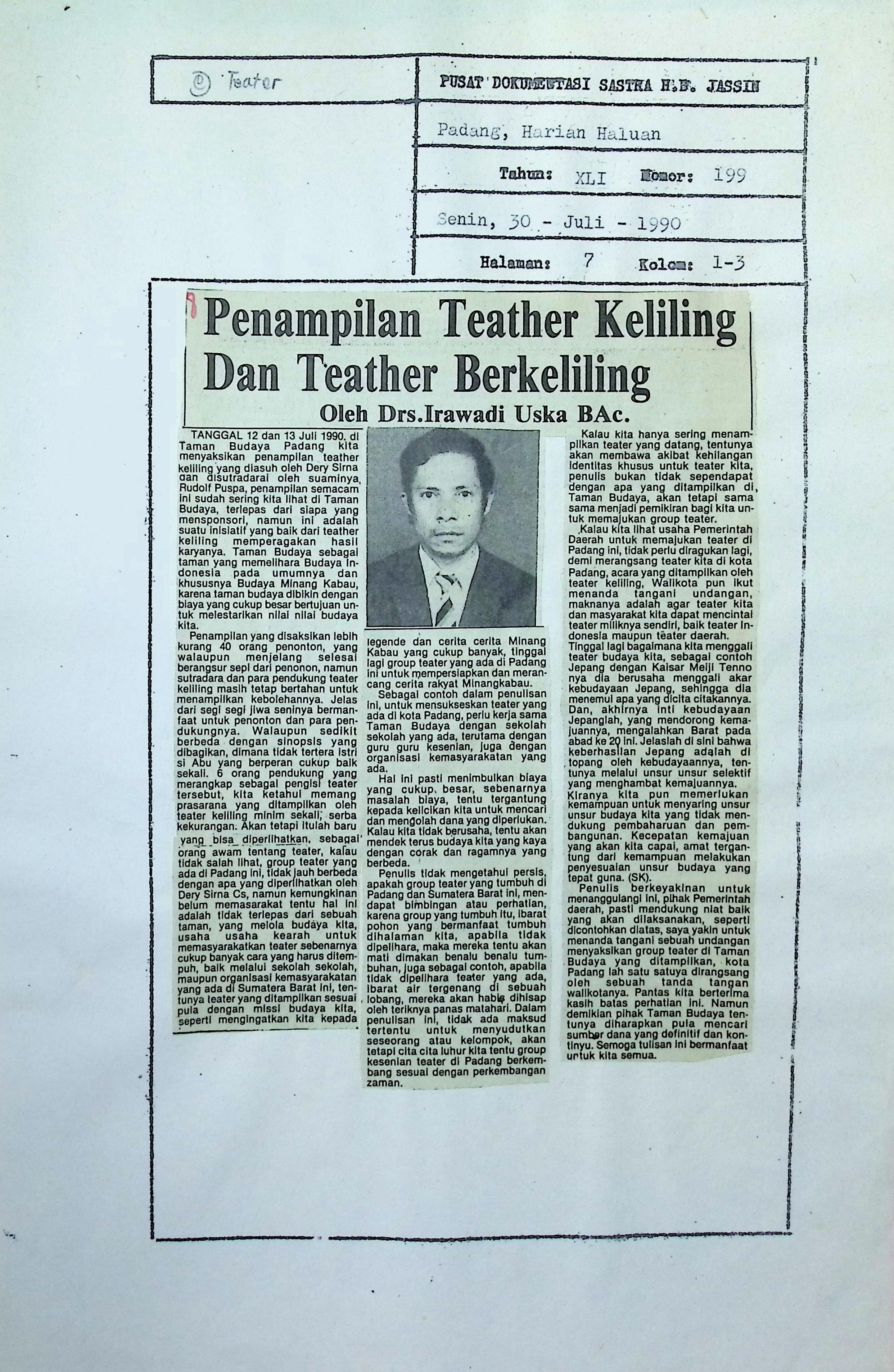 Penampilan teather keliling dan teather berkeliling / Irawadi Uska