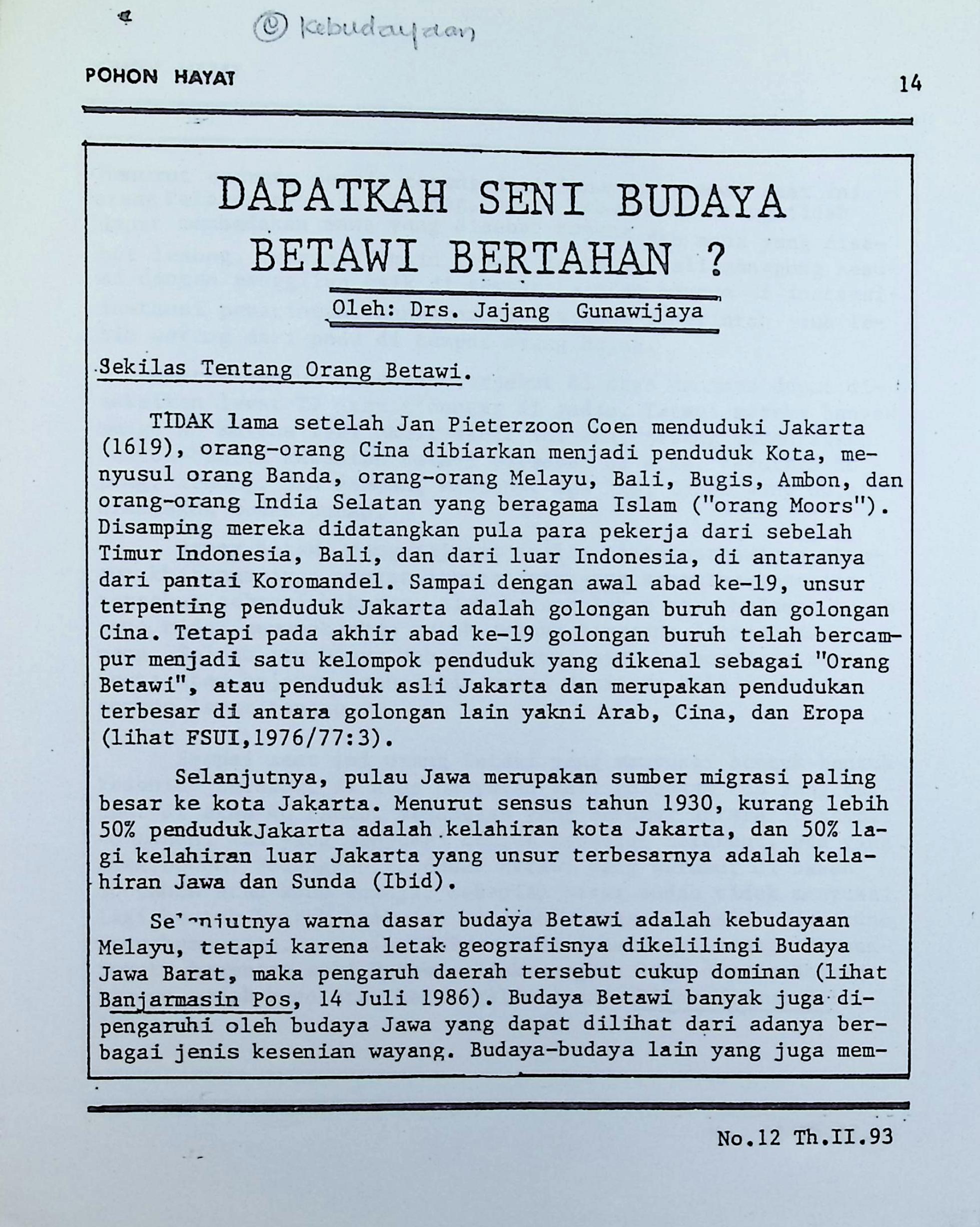 Dapatkah seni budaya Betawi bertahan