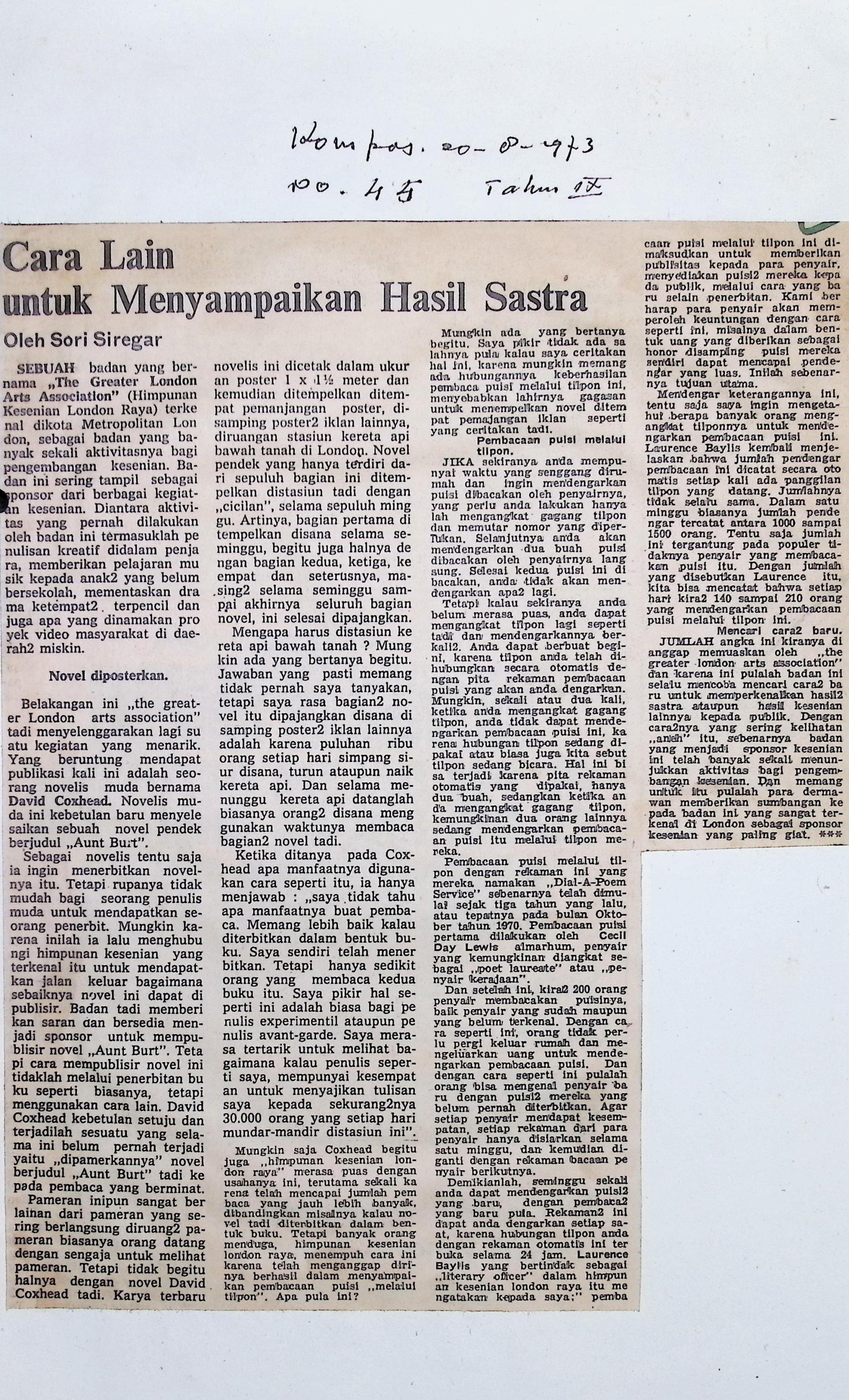 Cara lain menyampaikan hasil sastra