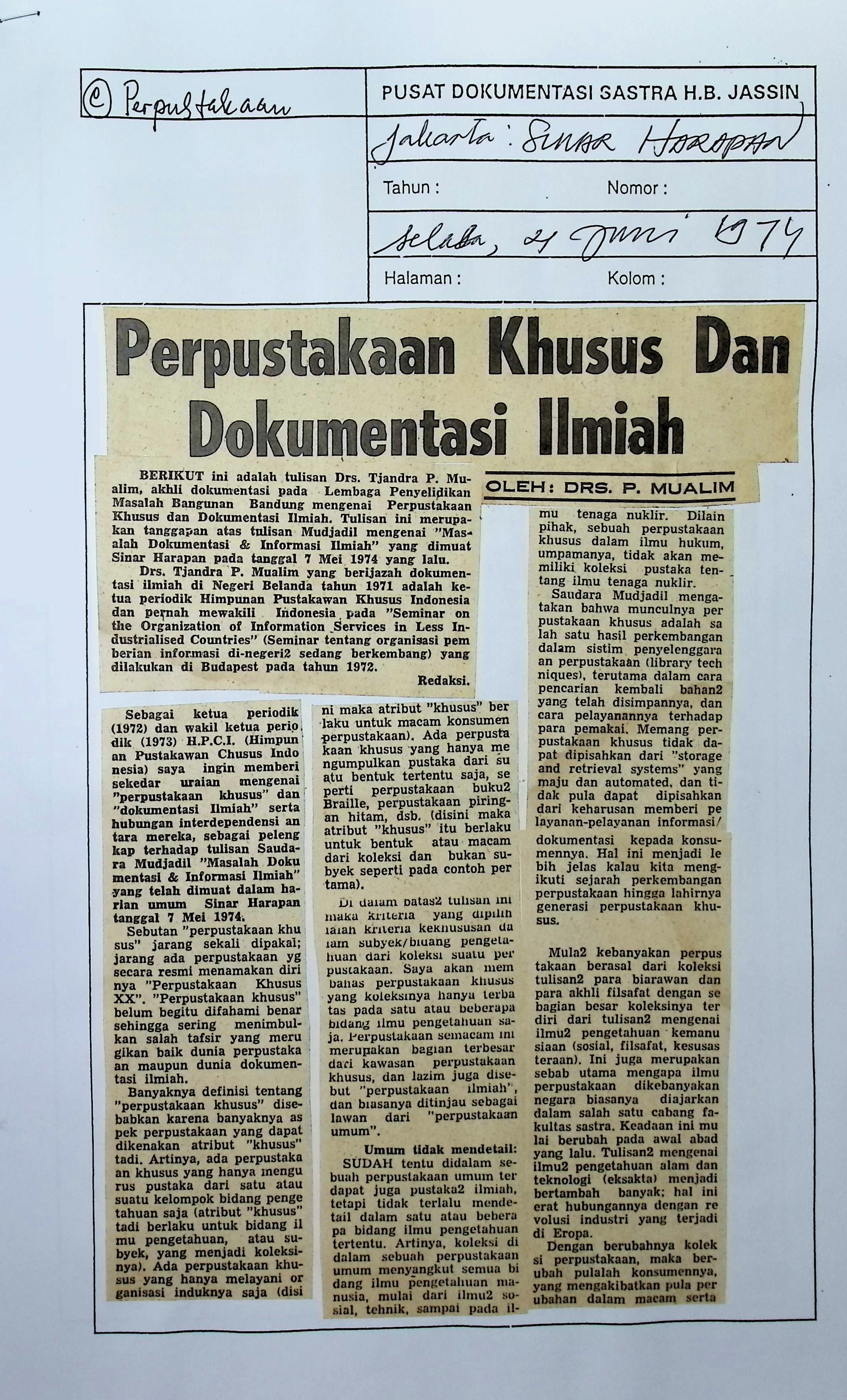 Perpustakaan khusus dan dokumentasi ilmiah