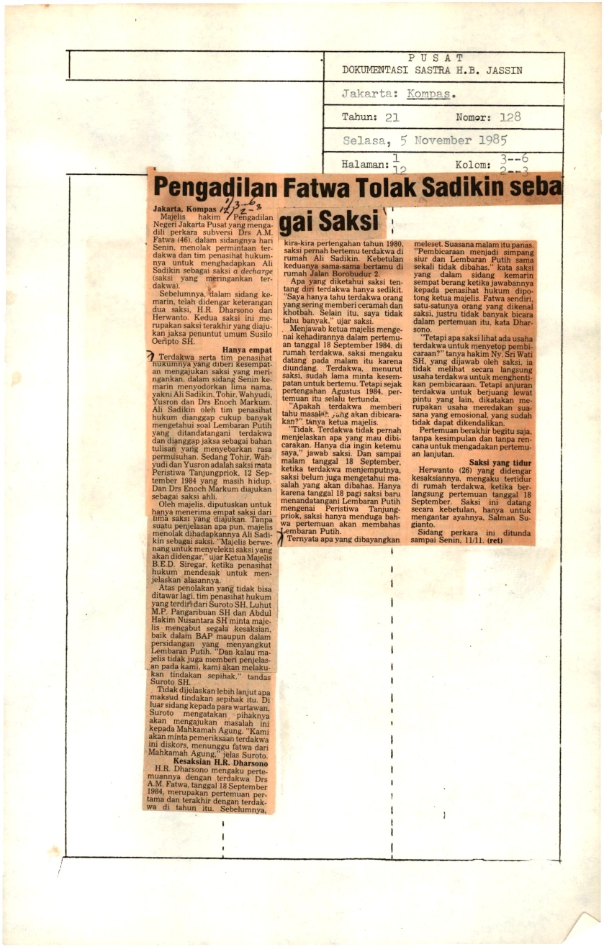 Pengadilan Fatwa tolak Sadikin sebagai saksi