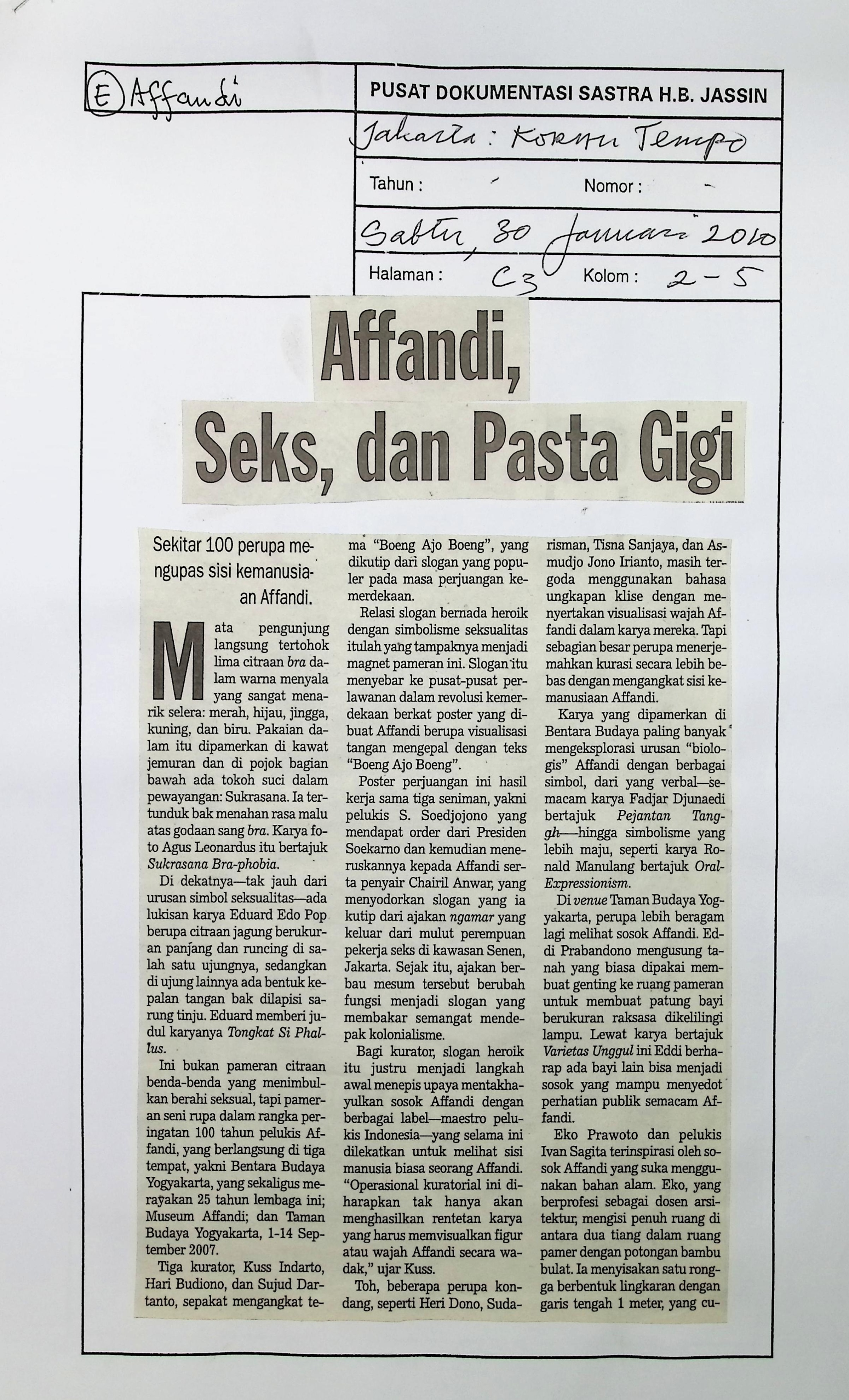 Affandi, seks dan pasta gigi