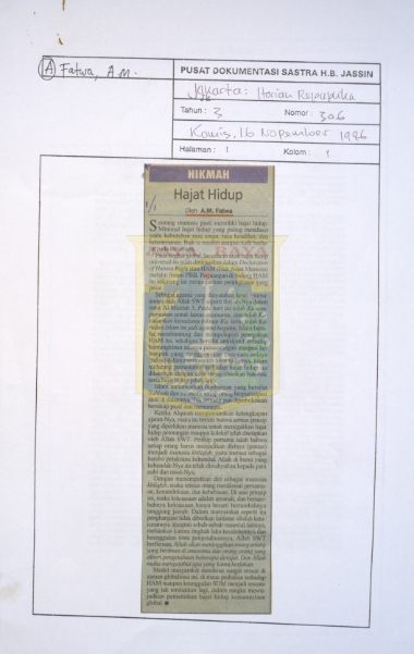 Hajat hidup / A.M. Fatwa