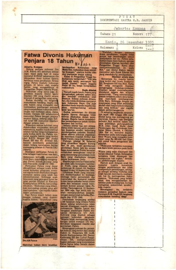 Fatwa divonis hukuman penjara 18 tahun