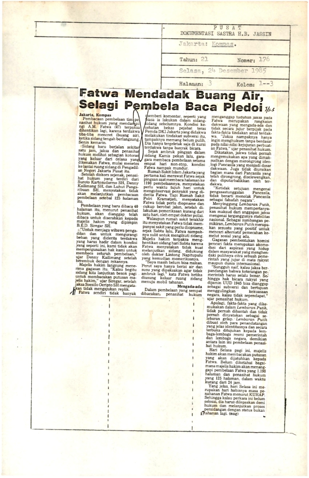 Fatwa mendadak buang air, selagi pembela baca pledoi