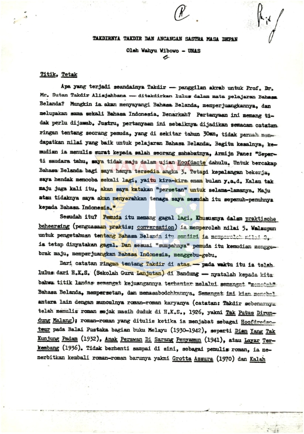 Takdirnya takdir dan ancangan sastra masa depan