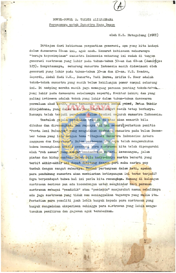 Novel-novel S. Takdir Alisjahbana : peranannya untuk susastra masa depan
