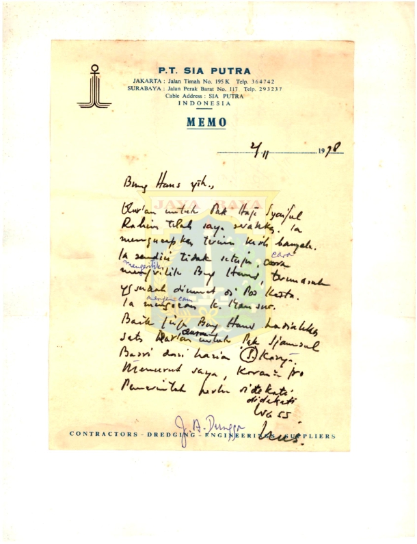 Surat tulisan tangan J.A. Dungga kepada H.B. Jassin (2 November 1978)
