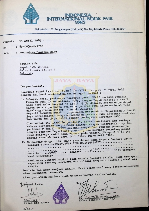 Surat dari Sumantri untuk H.B. Jassin (15 April 1983)