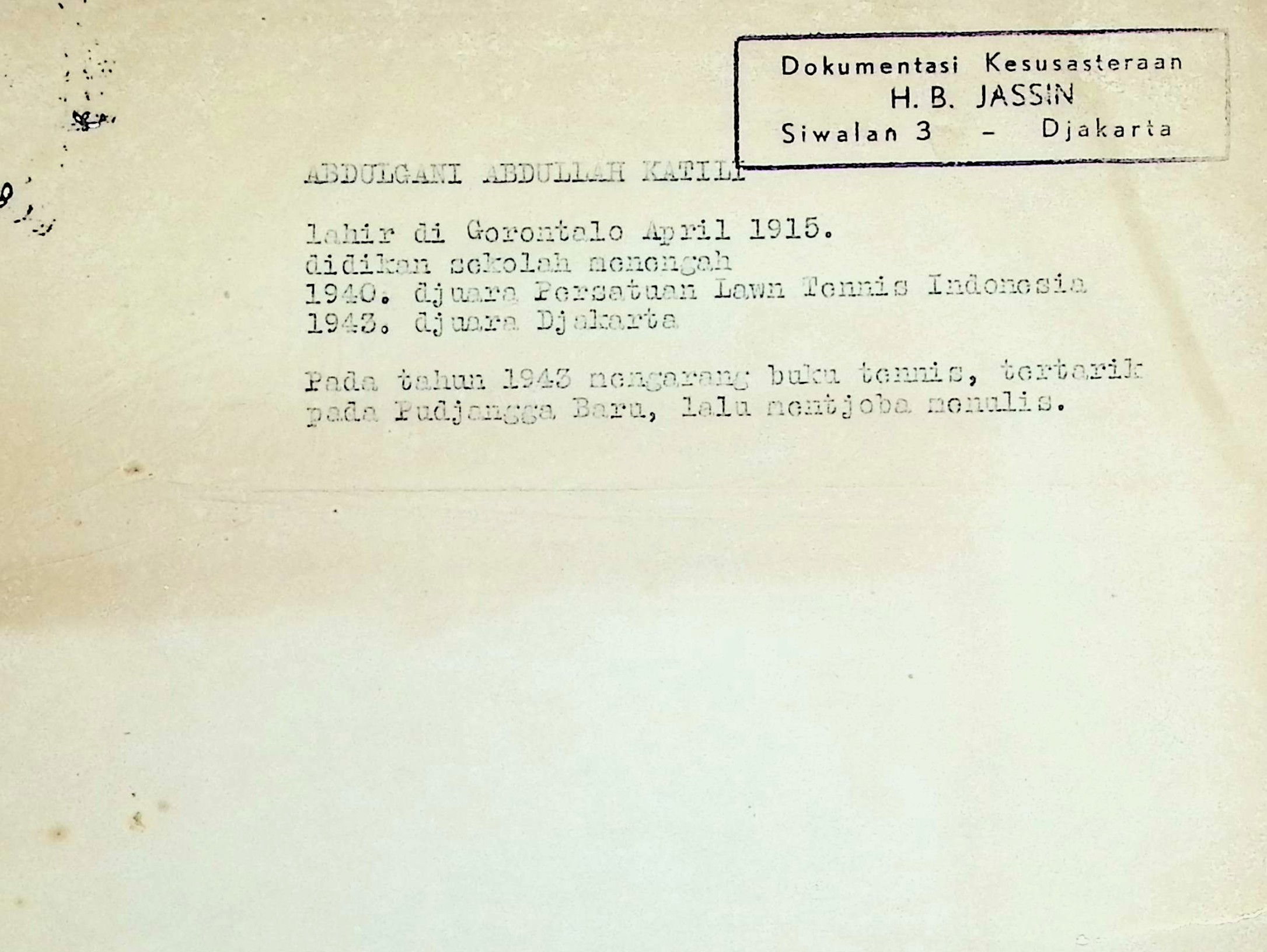 Biografi sastrawan Indonesia - Abdulgani Abdullah Katili
