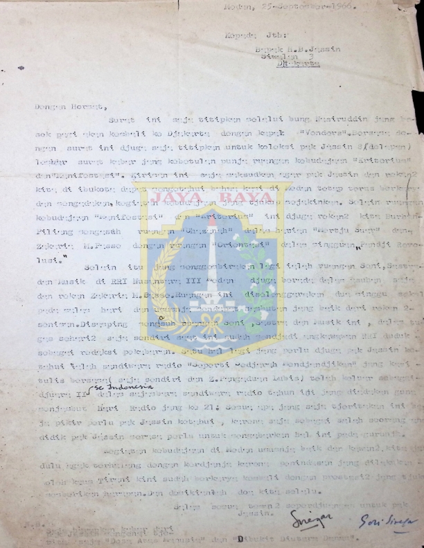 Surat dari Sori Siregar untuk H. B. Jassin (25 September 1966)