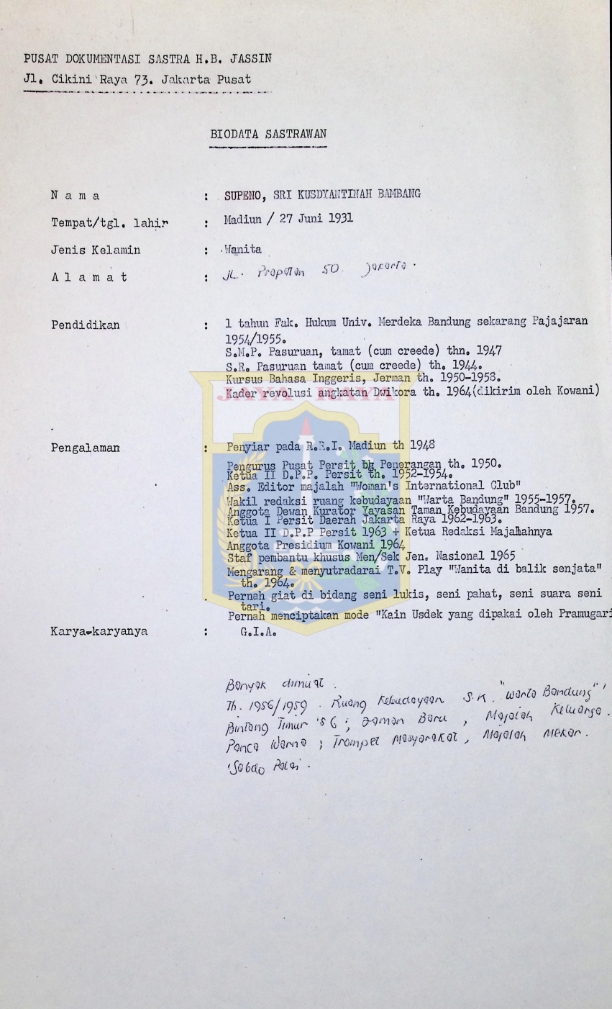 Biodata sastrawan Sri Kusdiyantinah