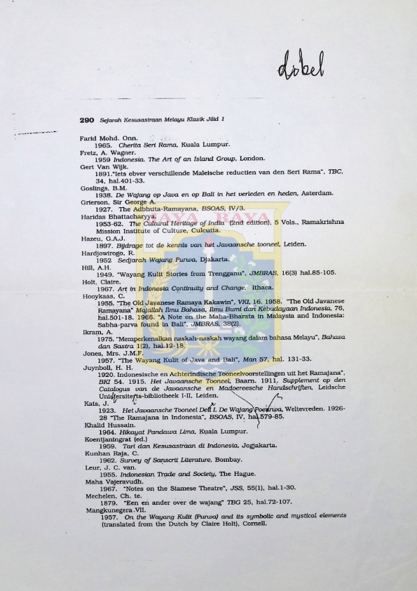 Daftar pustaka sejarah kesusastraan Melayu Klasik jilid 1