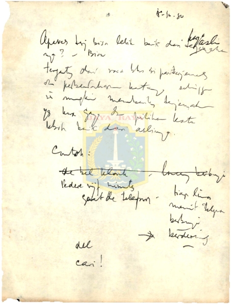 Catatan tulisan tangan tentang terjemahan (5 Oktober 1980)