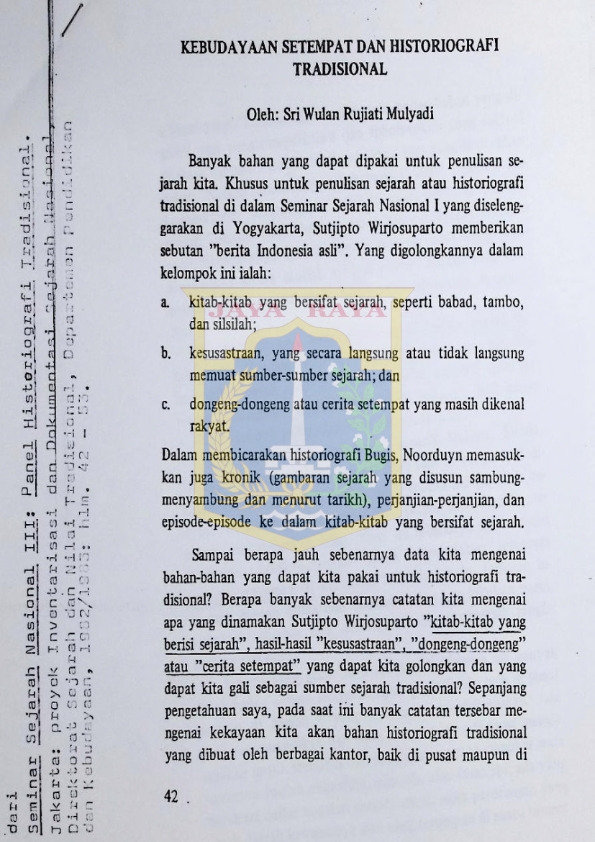 Kebudayaan setempat dan historiografi tradisional