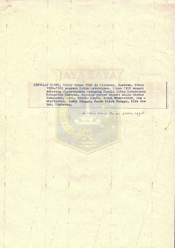 Biografi singkat Dinullah Rayes