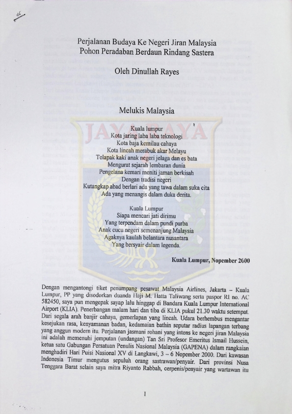 Perjalanan budaya ke negeri jiran Malaysia pohon peradaban berdaun rindang sastera