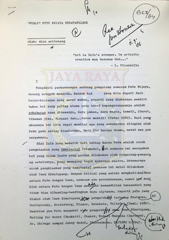 "Nyali" Putu Wijaya binatangisme