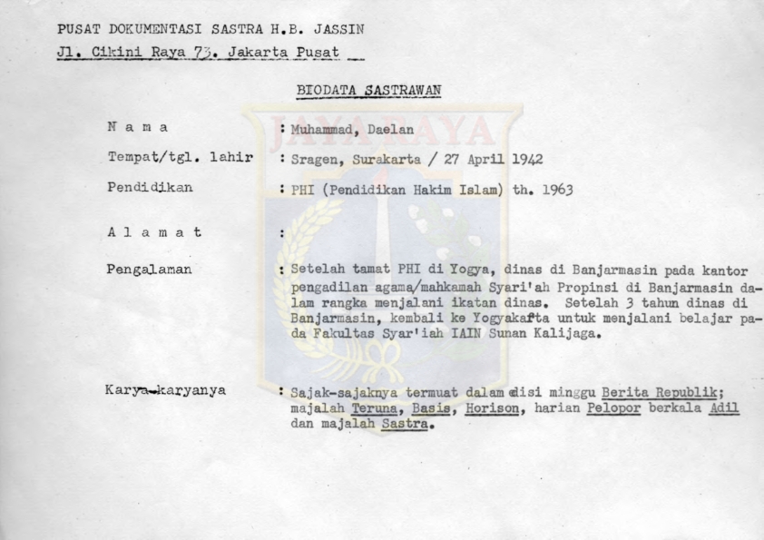 Biodata sastrawan - Daelan Muhammad