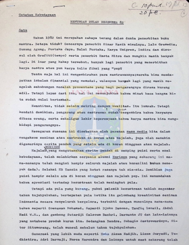 Catatan kebudayaan - renungan bulan Desember 82