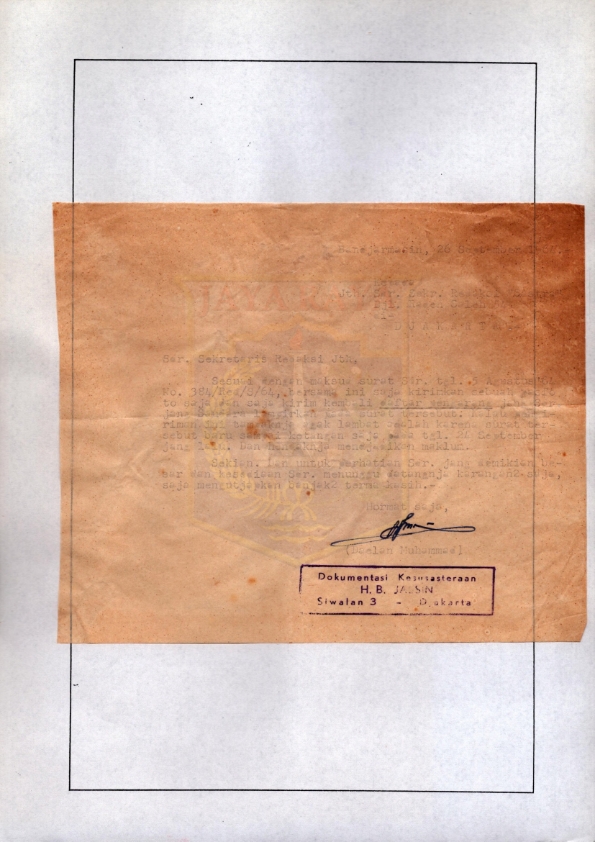 Surat dari Surat dari Daelan Muhammad ke Sekretaris Redaksi Sastra