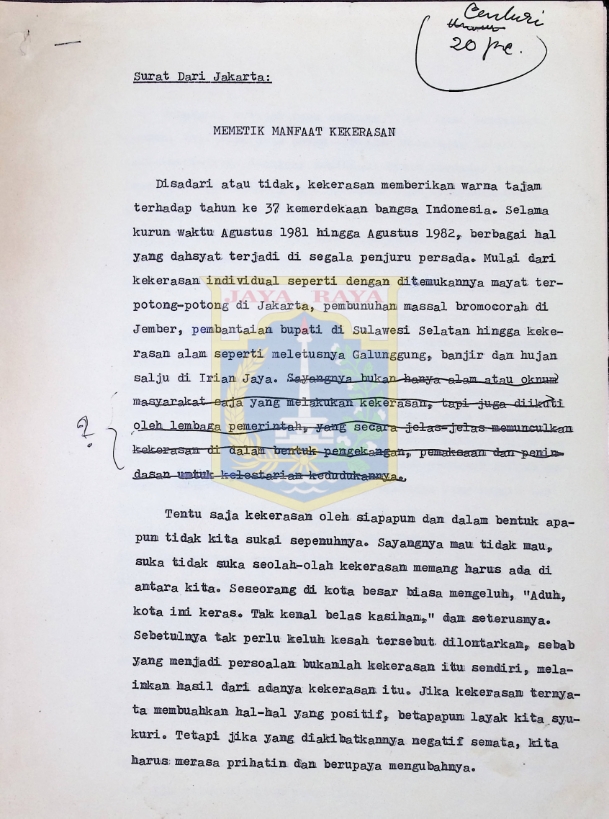 Surat dari Jakarta : memetik manfaat kekerasan