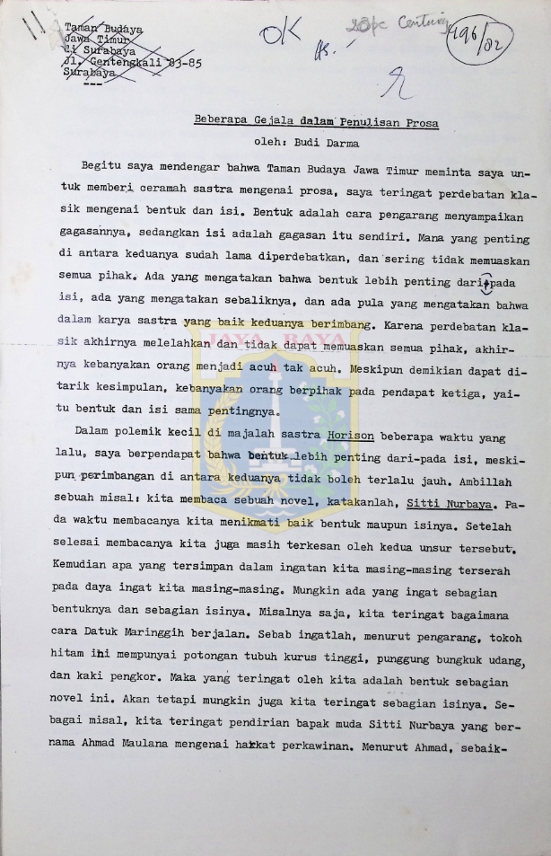 Beberapa gejala dalam penulisan prosa