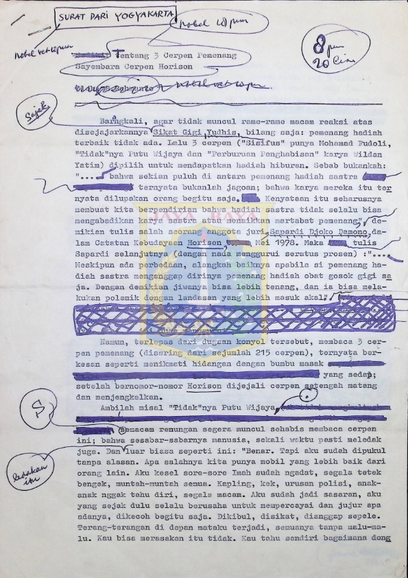 Surat dari Yogyakarta : tentang 3 cerpen pemenang sayembara cerpen Horison