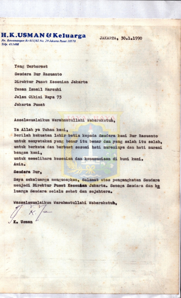 Surat dari K. Usman kepada Bur Rasuanto