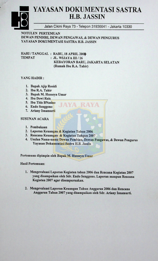 Notulen pertemuan dewan pendiri, dewan pengawas, dan dewan pengurus