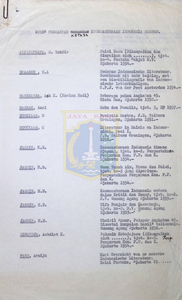 Daftar buku-buku pengantar kepada kesusasteraan Indonesia modern