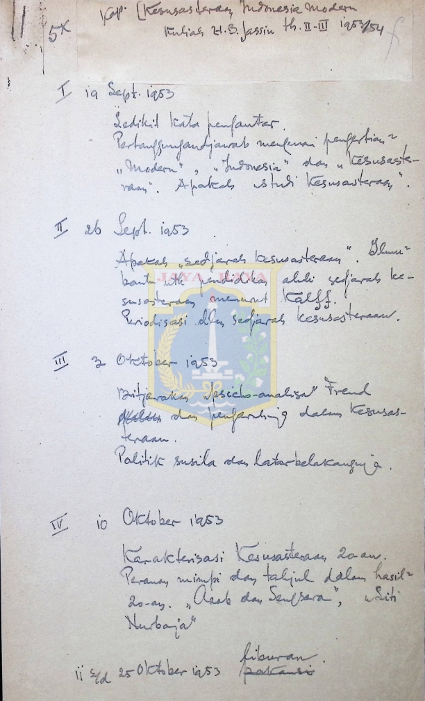 Rangkuman kuliah H.B. Jassin