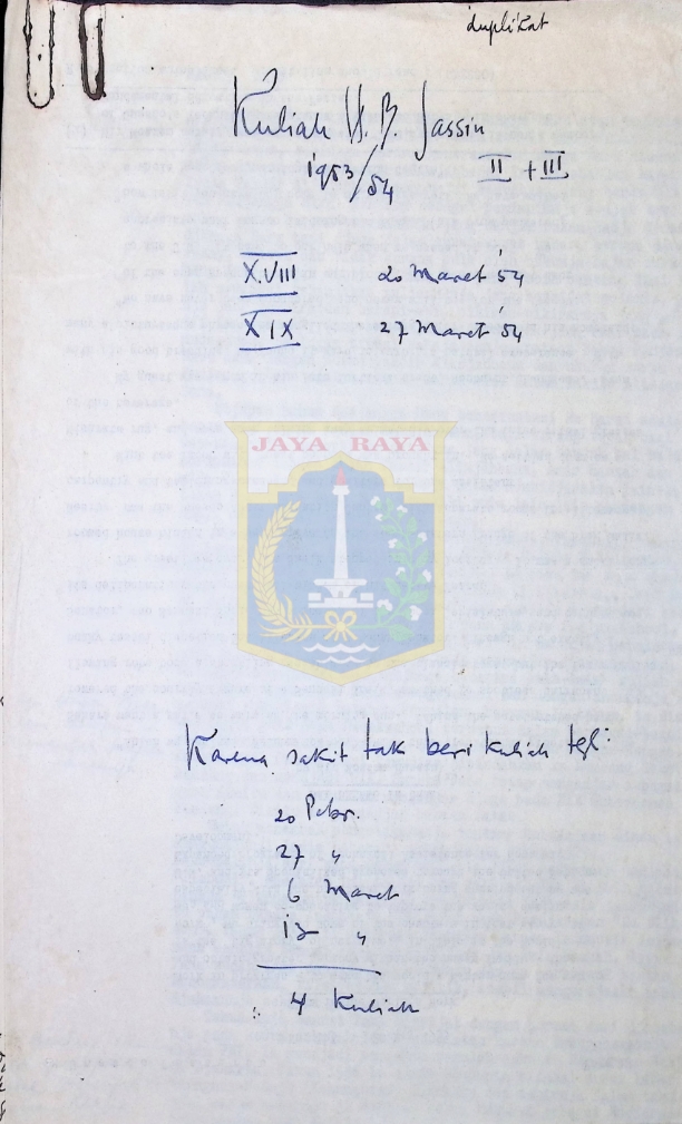 Kuliah H.B. Jassin XVIII, XIX