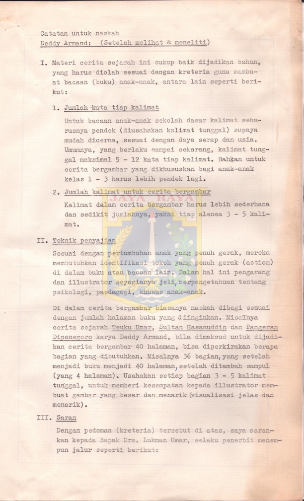 Catatan untuk naskah Deddy Armand (setelah melihat & meneliti)