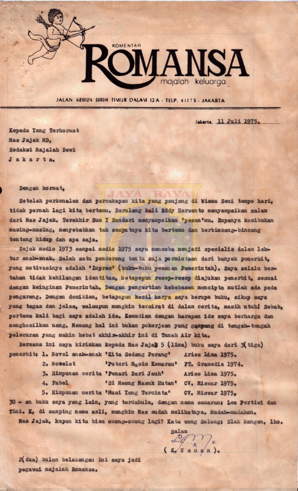 Surat dari K. Usman kepada Jajak MD