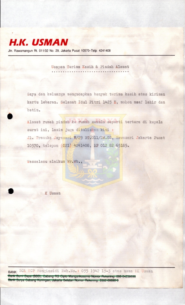 Ucapan terima kasih & pindah alamat