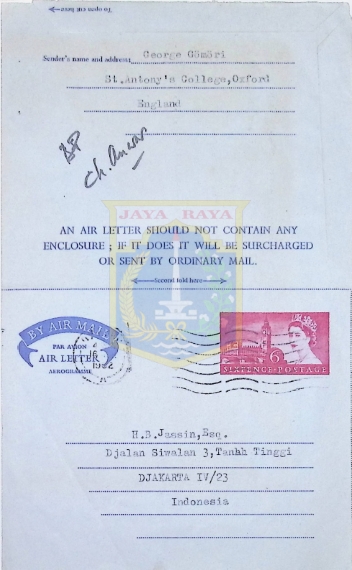 Surat dari George Gomori untuk H.B. Jassin (15 Maret 1962)