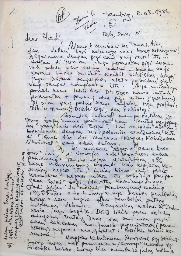 Kumpulan surat untuk Abdul Hadi WM dari Dami N. Toda